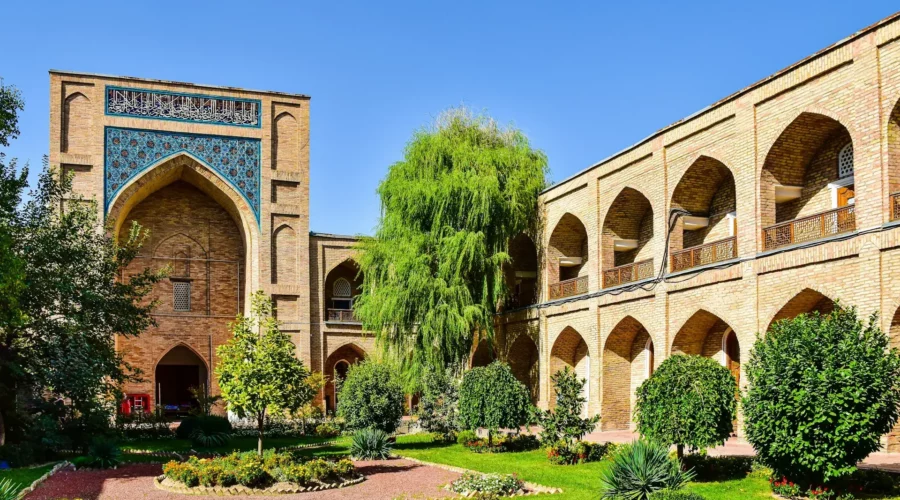 Cour avec plantes à Kukeldash Madrasa, Tachkent, Ouzbékistan