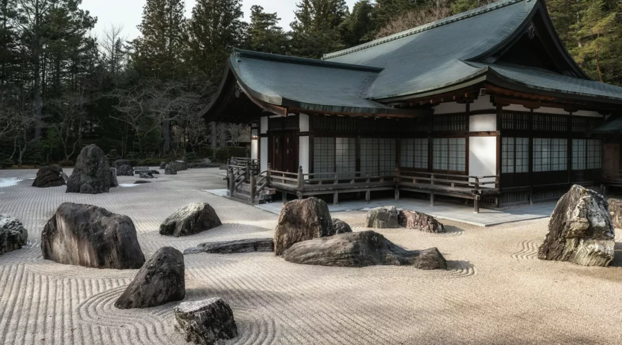 Temple et jardin typique à Koyasan, Japon