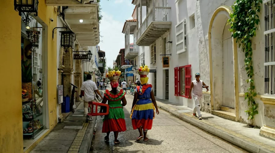Rue marchande à Carthagène, Colombie
